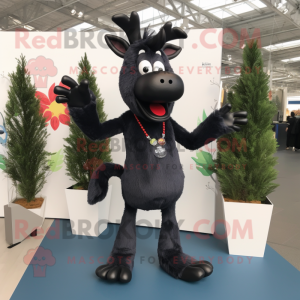 Black Reindeer mascot costume character dressed with a Skinny Jeans and Cufflinks