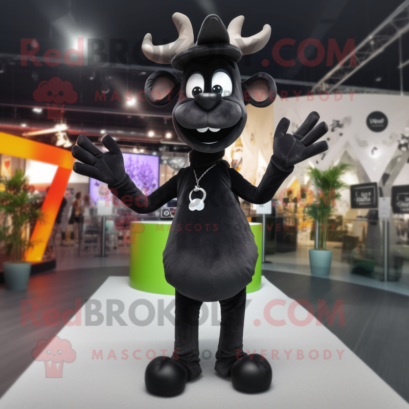 Black Reindeer mascot costume character dressed with a Skinny Jeans and Cufflinks Black Reindeer mascot costume character dressed with a Skinny Jeans and Cufflinks