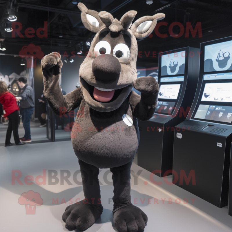 Black Reindeer mascot costume character dressed with a Skinny Jeans and Cufflinks