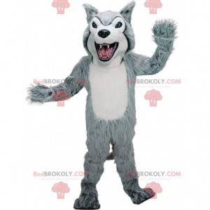 Gray and white husky mascot, hairy wolf dog costume -