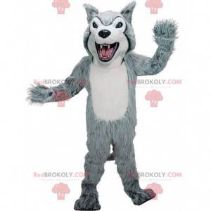 Grå og hvit husky maskot, hårete ulvehunddrakt - Redbrokoly.com