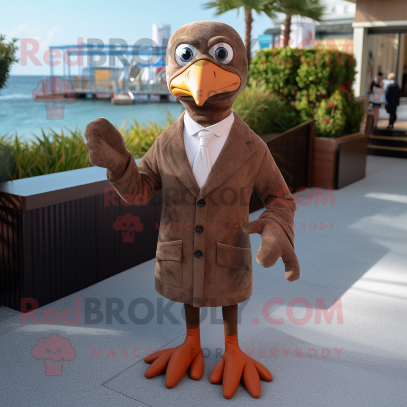 Brown Seagull mascot costume character dressed with a Suit Jacket and Headbands