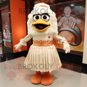 Beige Mandarin mascot costume character dressed with a Empire Waist Dress and Shoe clips