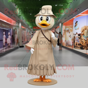 Beige Mandarin mascot costume character dressed with a Empire Waist Dress and Shoe clips