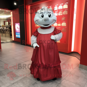 nan Steak mascot costume character dressed with a Evening Gown and Coin purses