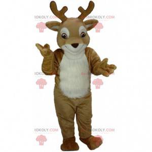 Mascota de ciervo marrón y blanco, disfraz de reno, caribú -
