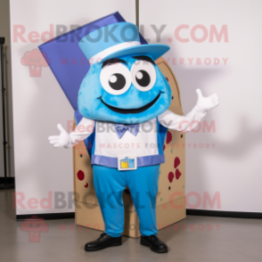 Blue Pizza Slice mascot costume character dressed with a Vest and Headbands