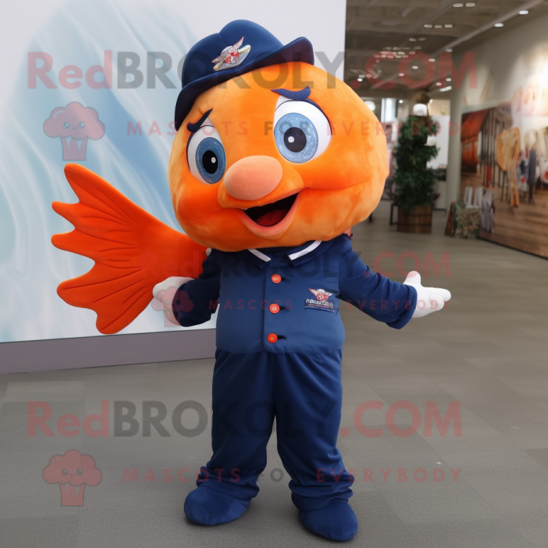 Navy Goldfish mascot costume character dressed with a Trousers and Hair clips Navy Goldfish mascot costume character dressed with a Trousers and Hair clips