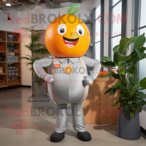 Silver Grapefruit mascot costume character dressed with a Romper and Belts