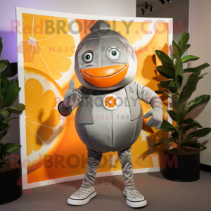Silver Grapefruit mascot costume character dressed with a Romper and Belts