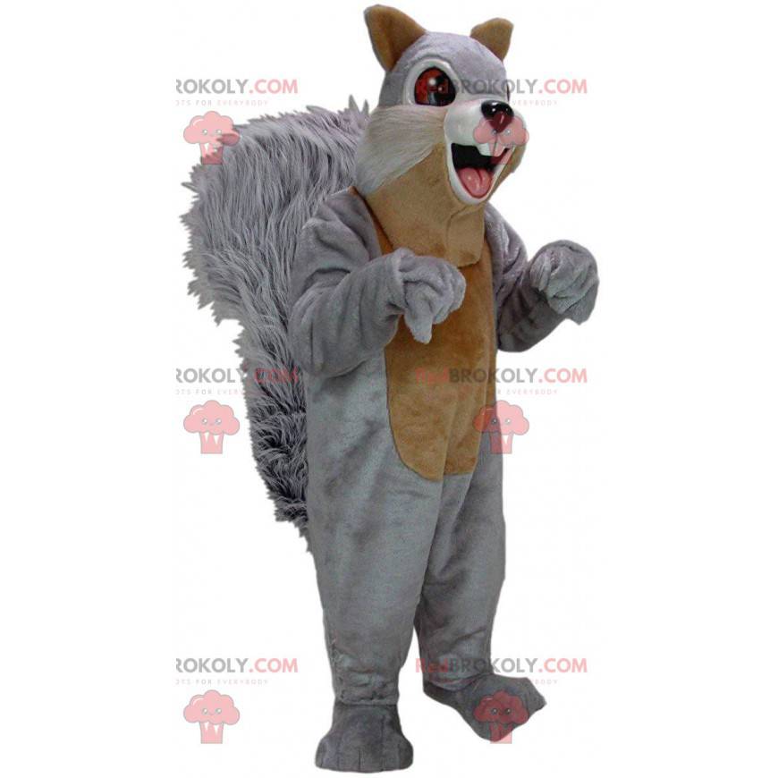 Mascotte scoiattolo grigio e marrone, costume della foresta -