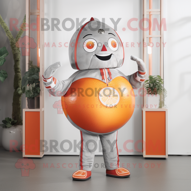 Silver Grapefruit mascot costume character dressed with a Romper and Belts