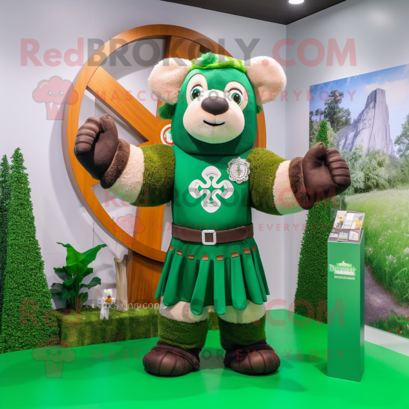 Forest Green Celtic Cross mascot costume character dressed with a Tank Top and Earrings