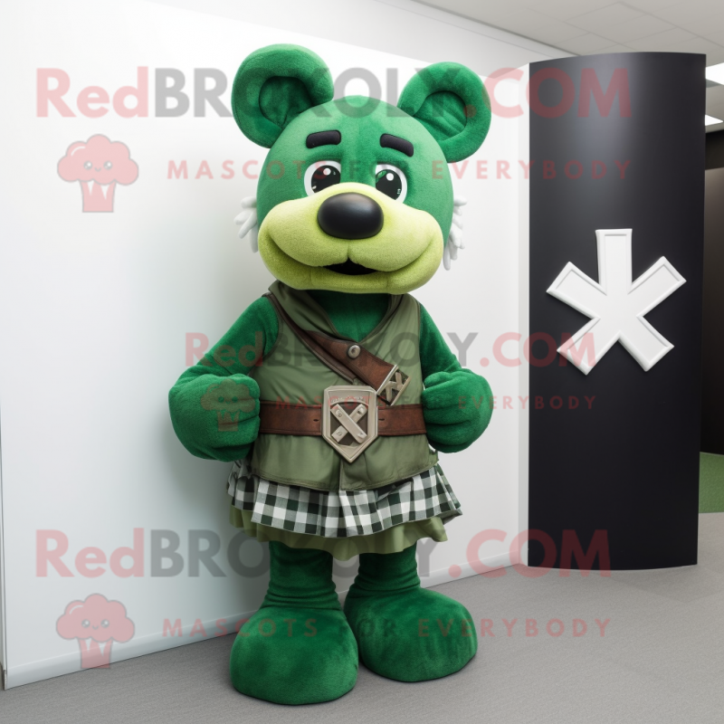 Forest Green Celtic Cross mascot costume character dressed with a Tank Top and Earrings Forest Green Celtic Cross mascot costume character dressed with a Tank Top and Earrings