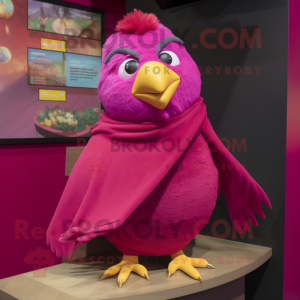 Magenta Canary mascot costume character dressed with a Blouse and Scarves