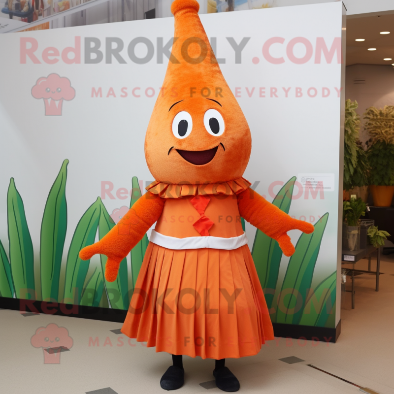 Rust Carrot mascot costume character dressed with a Skirt and Cummerbunds