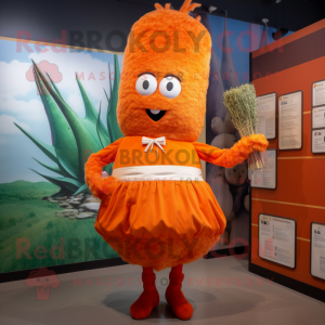 Rust Carrot mascot costume character dressed with a Skirt and Cummerbunds
