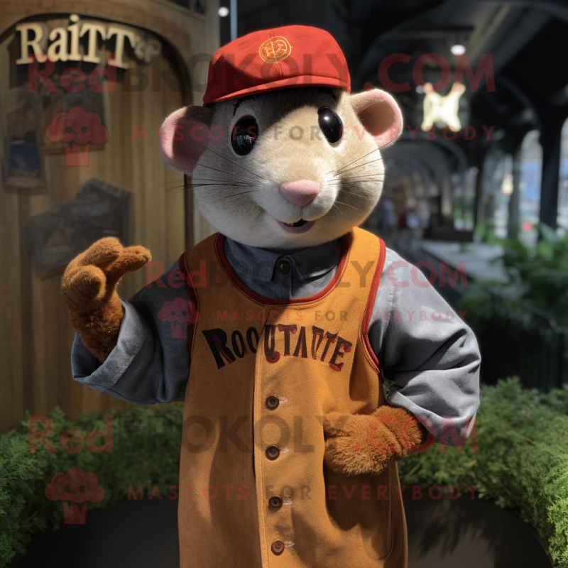 Rust Ratatouille mascot costume character dressed with a Baseball Tee and Berets Rust Ratatouille mascot costume character dressed with a Baseball Tee and Berets