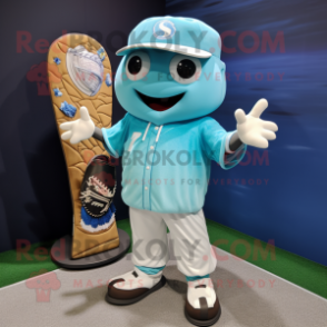 Cyan Baseball Glove mascot costume character dressed with a Board Shorts and Earrings