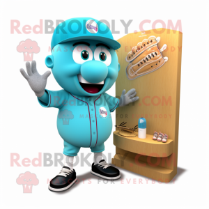 Cyan Baseball Glove mascot costume character dressed with a Board Shorts and Earrings