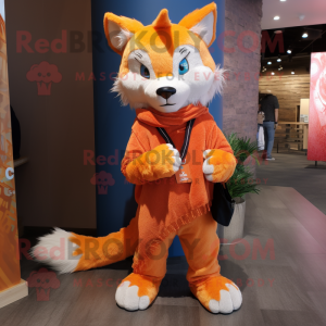 Orange Lynx mascot costume character dressed with a Boyfriend Jeans and Shawl pins