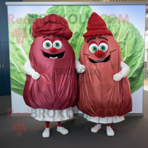 Red Corned Beef And Cabbage mascot costume character dressed with a Pleated Skirt and Messenger bags