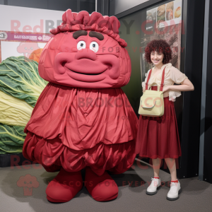 Red Corned Beef And Cabbage mascot costume character dressed with a Pleated Skirt and Messenger bags