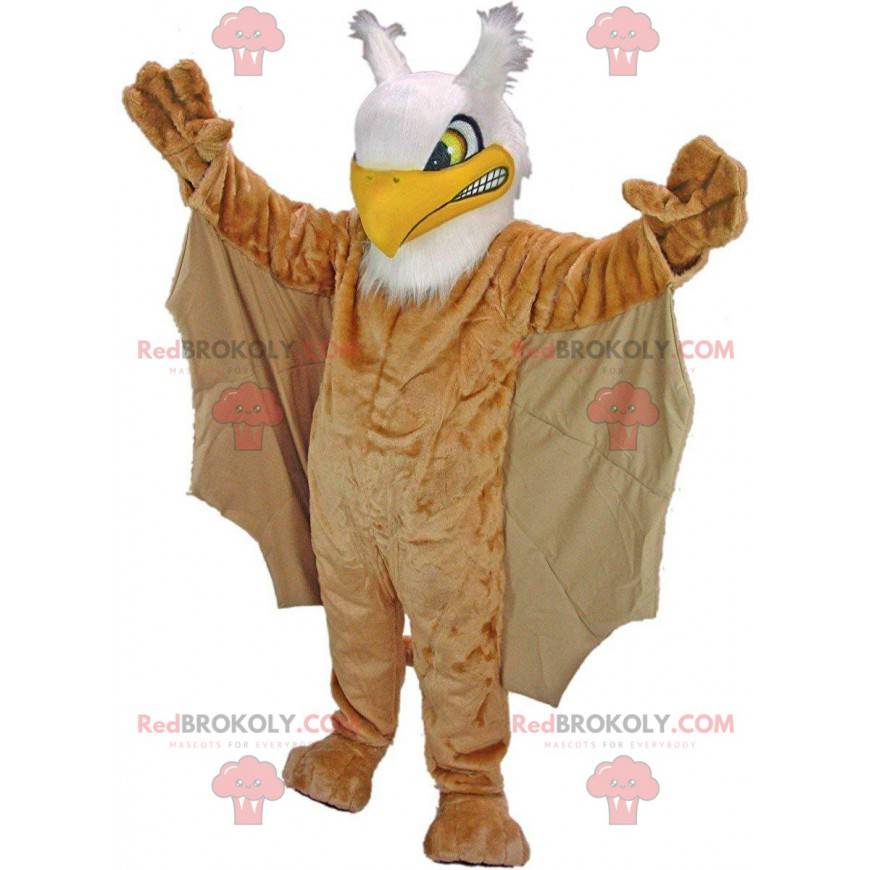 Mascote pássaro grande e mau, fantasia de grifo marrom - Mascote pássaro grande e mau, fantasia de grifo marrom -