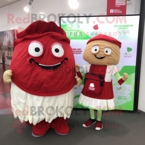 Red Corned Beef And Cabbage mascot costume character dressed with a Pleated Skirt and Messenger bags