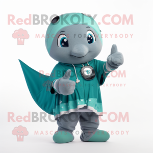 Teal Ray maskot drakt figur...