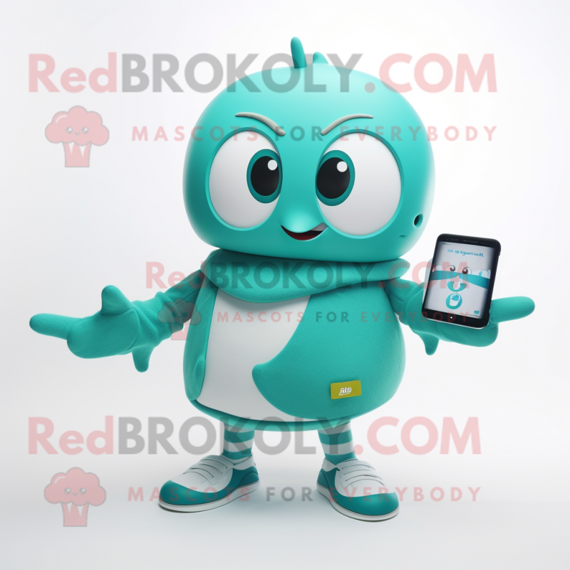 Teal Ray mascot costume character dressed with a Cardigan and Smartwatches