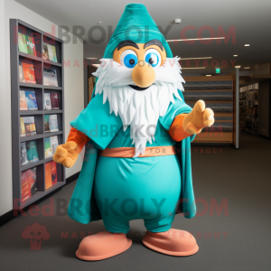 Teal Wizard mascot costume character dressed with a Rugby Shirt and Scarf clips