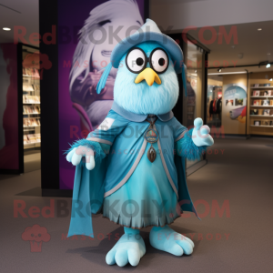 Teal Wizard mascot costume character dressed with a Rugby Shirt and Scarf clips