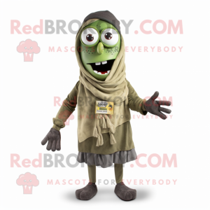 Olive Undead mascot costume character dressed with a Bermuda Shorts and Scarves