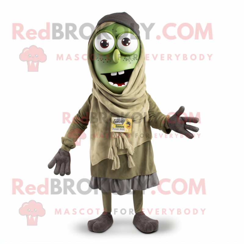 Olive Undead mascot costume character dressed with a Bermuda Shorts and Scarves Olive Undead mascot costume character dressed with a Bermuda Shorts and Scarves