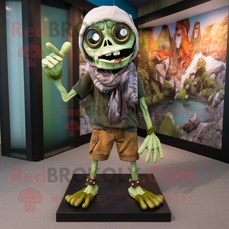 Olive Undead mascot costume character dressed with a Bermuda Shorts and Scarves