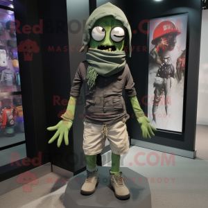 Olive Undead mascot costume character dressed with a Bermuda Shorts and Scarves