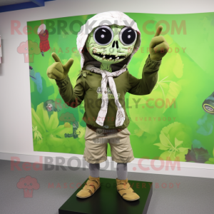 Olive Undead mascot costume character dressed with a Bermuda Shorts and Scarves