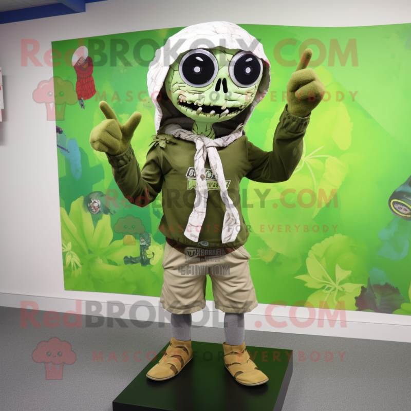 Olive Undead mascot costume character dressed with a Bermuda Shorts and Scarves