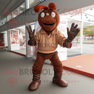 Brown Lobster Bisque mascot costume character dressed with a Joggers and Gloves