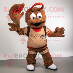 Brown Lobster Bisque mascot costume character dressed with a Joggers and Gloves