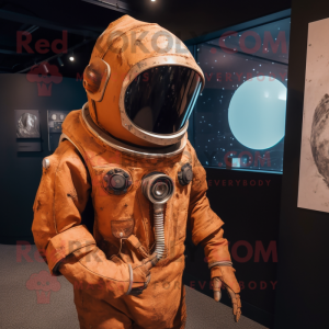 Rust Astronaut mascot costume character dressed with a Playsuit and Shawl pins