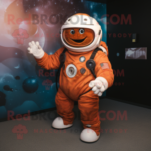 Rust Astronaut mascot costume character dressed with a Playsuit and Shawl pins