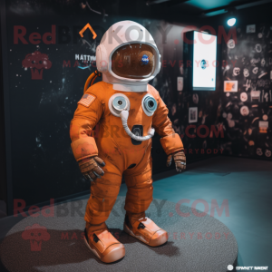 Rust Astronaut mascot costume character dressed with a Playsuit and Shawl pins