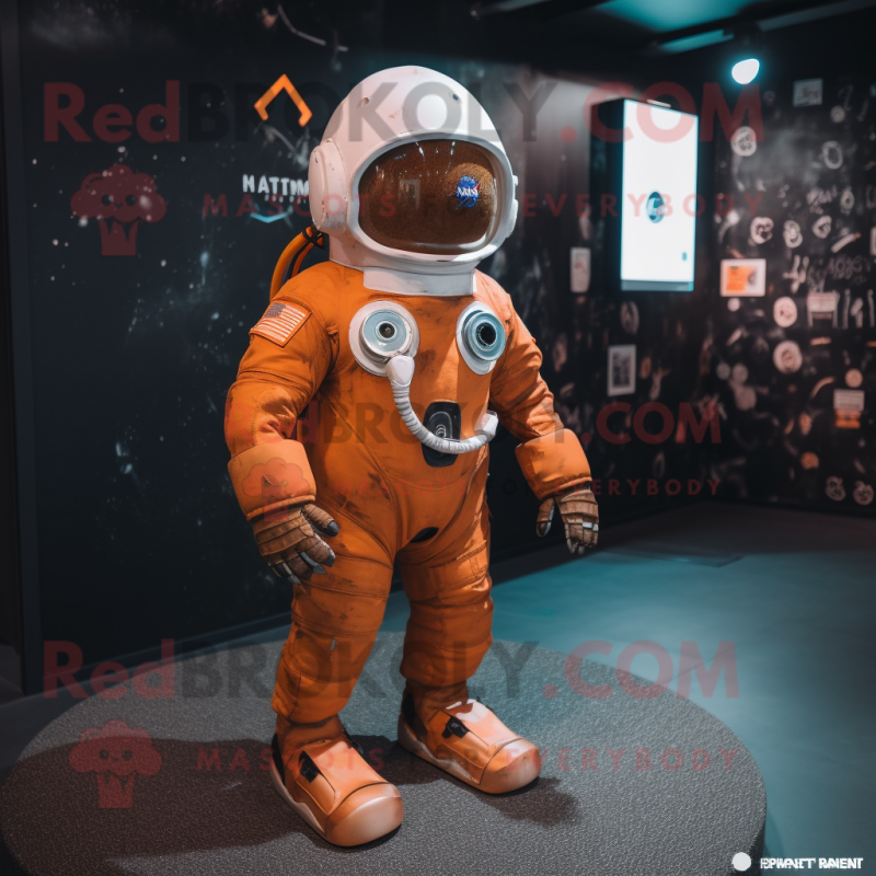 Rust Astronaut mascot costume character dressed with a Playsuit and Shawl pins Rust Astronaut mascot costume character dressed with a Playsuit and Shawl pins