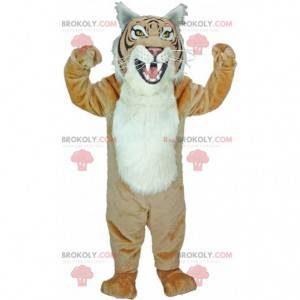 Mascot tigre beige y blanco, traje de leopardo gigante -