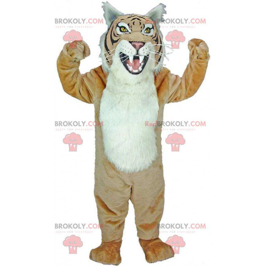 Mascotte de tigre beige et blanc, costume de léopard géant -
