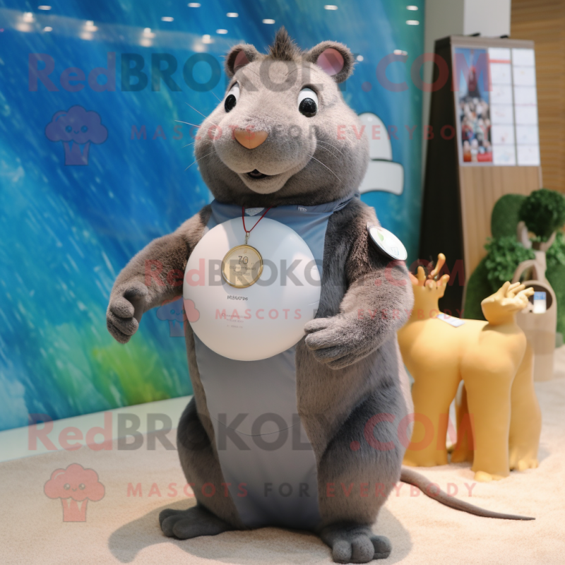 Gray Capybara mascot costume character dressed with a One-Piece Swimsuit and Coin purses