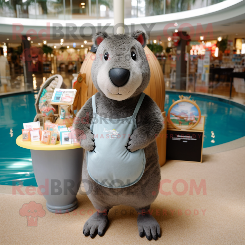 Gray Capybara mascot costume character dressed with a One-Piece Swimsuit and Coin purses