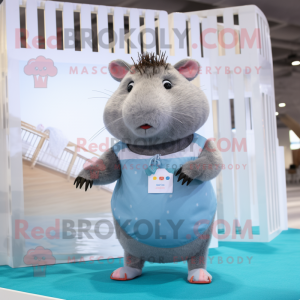 Gray Capybara mascot costume character dressed with a One-Piece Swimsuit and Coin purses